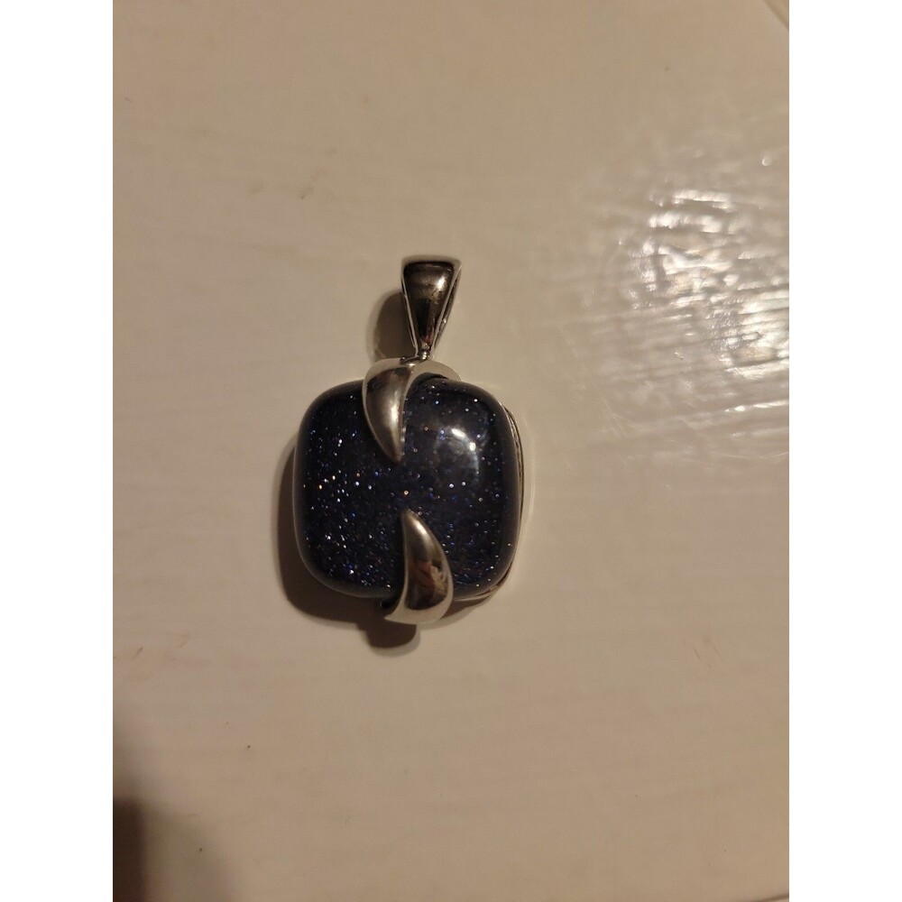 Lia Sophia Navy Blue Glitter Silver Tone Starlight Pendant- 1 In Square